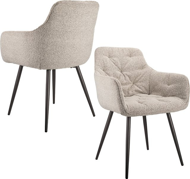 2er-Set ThomP Ergonomische Bürostühle aus Bouclé-Stoff in Grau mit Armlehnen - Bild 1