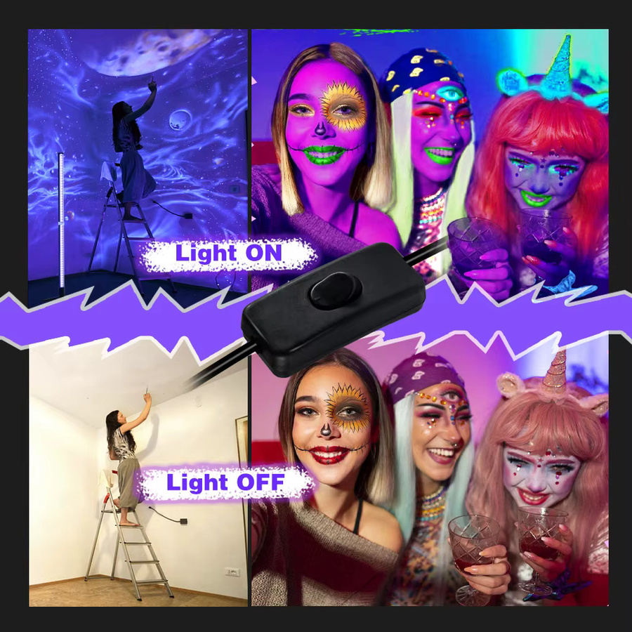 TRANYTON UV-LED Schwarzlichtleiste mit USB-Stecker, 395 nm für Party und Bühnenbeleuchtung, Schwarz - Bild 3