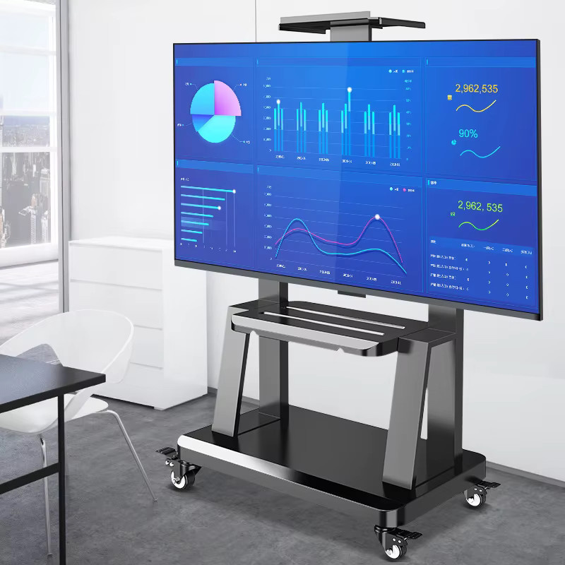 BEISHI Höhenverstellbarer mobiler TV-Ständer in Schwarz, rollender TV-Wagen für 32-65-Zoll-Fernseher mit Stahlablage und Lochplattform - Bild 4