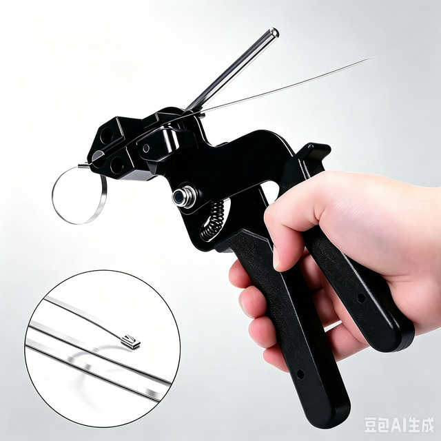 Kabelbinderzange mit automatischem Schneidewerkzeug und Spannfunktion in Schwarz für Edelstahl-Selbstverriegelungsbinder - Bild 1
