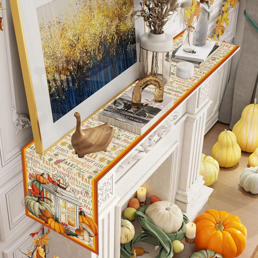 VIKAMA Tischläufer aus Leinen für Thanksgiving und Herbst in Mehrfarben, Bauernhaus-Stil, B/T: 132 x 33 cm - Bild 3