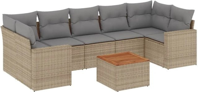 vidaXL 8-teilige Garten-Sofagarnitur aus Poly-Rattan und Akazienholz in Beige mit Kissen - Bild 1