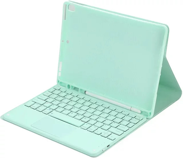 Apple iPad 11. Generation Hülle mit Tastatur und Touchpad in Grün mit Stiftschlitz und Ständer - Bild 1