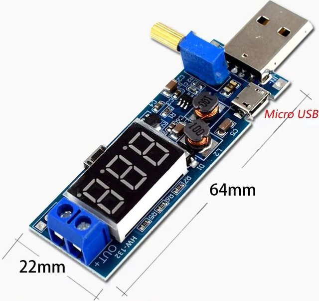 KAFNHCKA USB DC Boost-Buck-Konverter als Step-Up/Down Netzteil in Blau mit einstellbarem Ausgang von 1,2V bis 24V und USB-A Anschluss - Bild 1