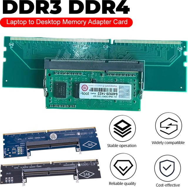 ALLOET DDR3 DDR4 SO-DIMM zu PC DIMM Adapter Karte für Laptop zu Desktop RAM Konverter in Grün - Bild 1