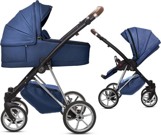 TPFLiving 2in1 Kinderwagen Royal aus Kunstleder in Blueberry mit silbernem Gestell - Bild 1