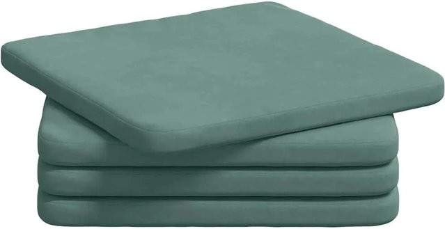 vidaXL Sitzkissen Set 4 Stück aus Samt in Meergrün, B/T/H: 40 x 40 x 3 cm, ergonomisch und waschbar - Bild 1