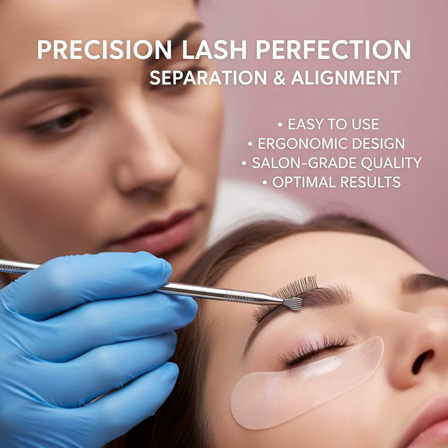 Wimpernlifting-Werkzeug aus Edelstahl, Doppelseitig mit Spitze Enden & Trennkamm, Pink Metallic - Bild 3
