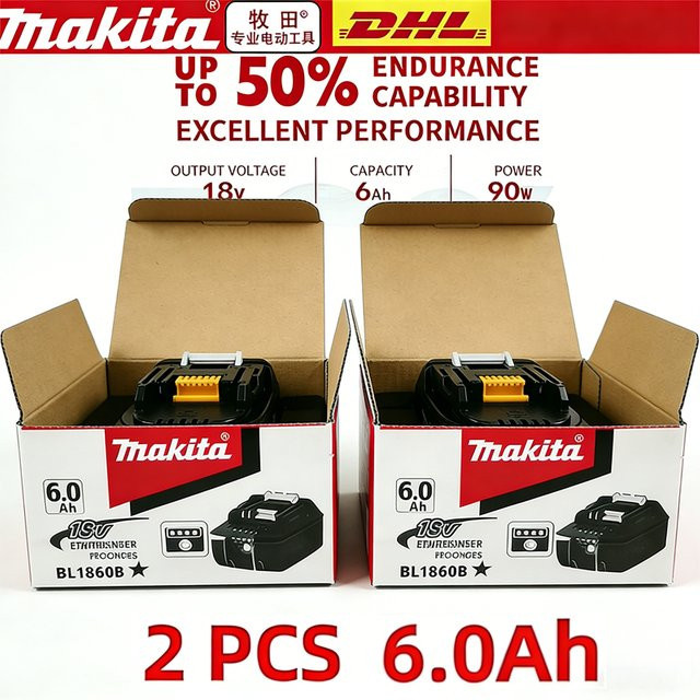 Makita Original Lithium-Ionen-Akku 18V mit 6000mAh in Schwarz (BL1860B BL1860 BL1850 BL1830) - Bild 1