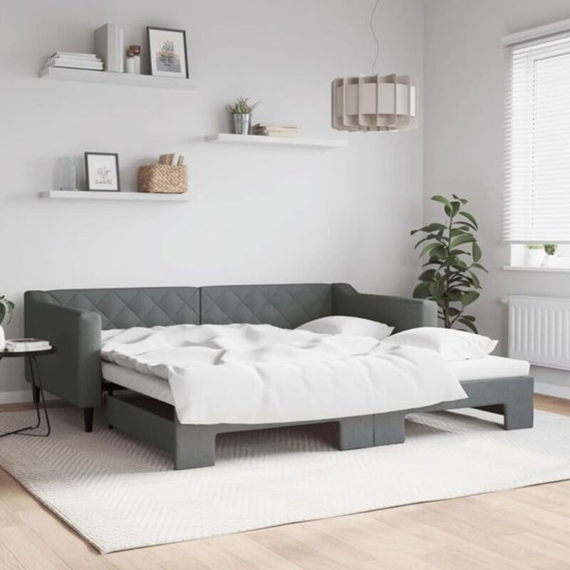 Ausziehbares Polsterbett Vidaxl in Anthrazit aus Stoff und Metall, Modernes Tagesbett B: 100 cm, L: 200 cm - Bild 1