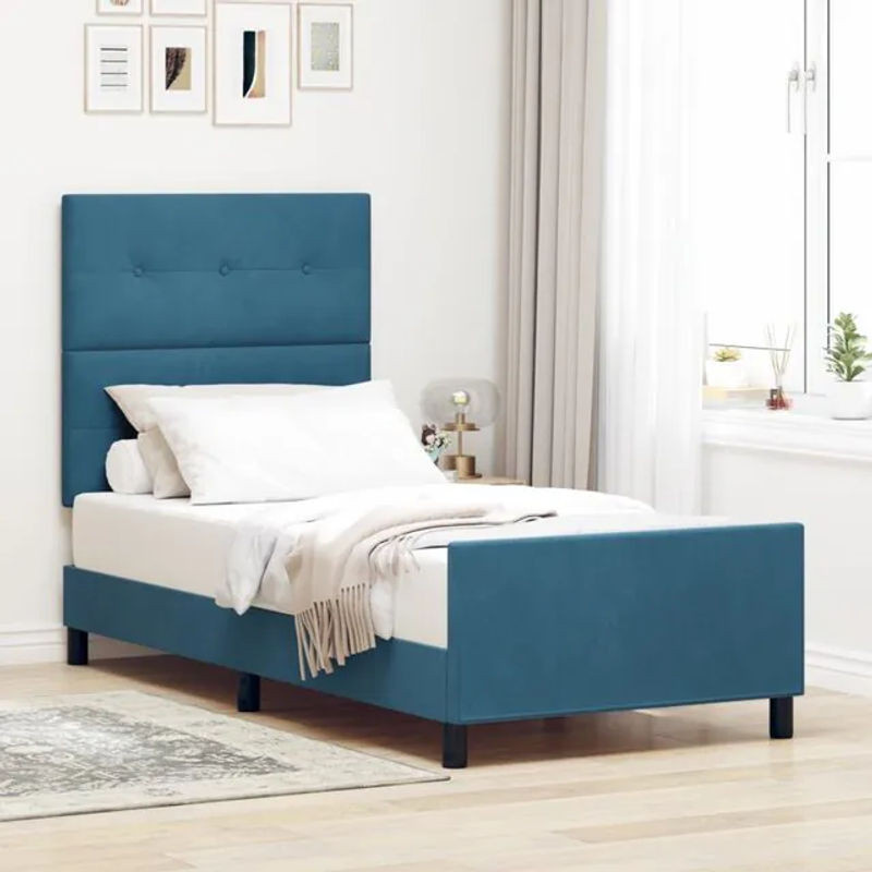 Modernes Polsterbett mit Kopfteil von vidaXL in Blau aus Samt, B/T/H: 80 x 200 cm - Bild 1