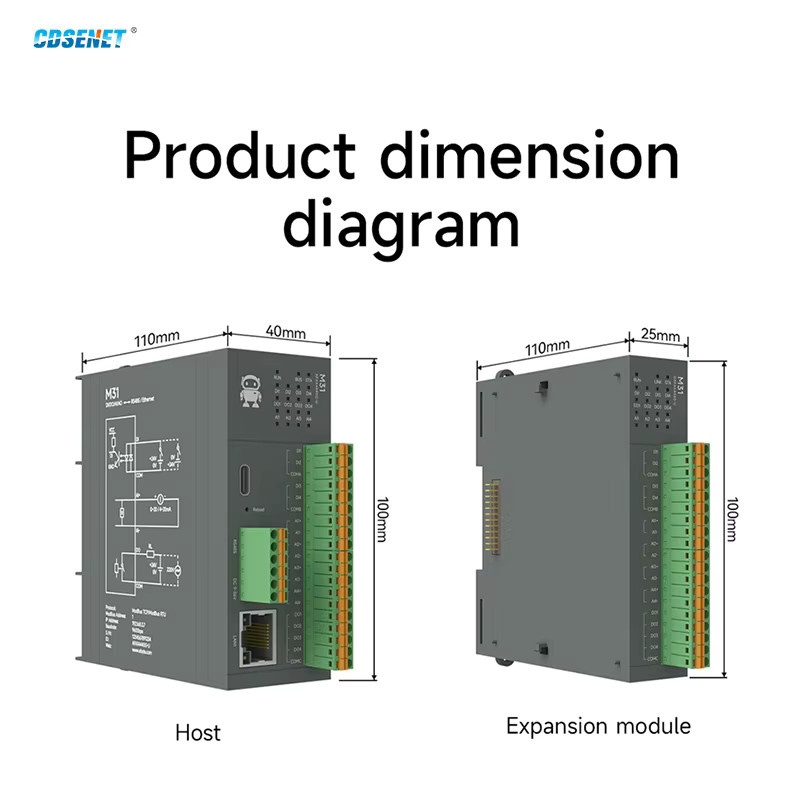 CDSENET M31-U Serie Profinet Remote-IO-Modul mit Digital-Analog-Eingängen und -Ausgängen, integriertem RJ45 Switch, Host und Slave Funktion, unterstützt Ethernet/LAN und Modbus RTU RS485 - Bild 3