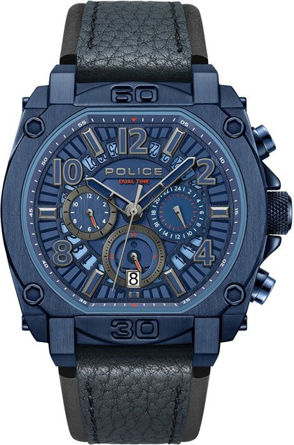 Police Herrenuhr Norwood, Quarz, Edelstahl, 45 mm, Leder, Blau - Bild 1