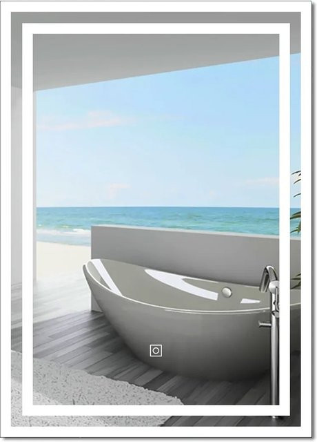 Aica Sanitär Badspiegel mit LED Beleuchtung, dimmbar, drei Lichtfarben, Memory Touch, B/H: 50 x 70 cm, Weiß - Bild 1