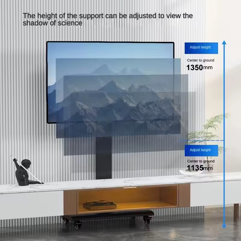 BEISHI Rollbarer TV-Ständer in Schwarz, mobiler TV-Wagen für 26–65 Zoll Fernseher bis 50 kg, höhenverstellbares Metallgestell mit Rollen - Bild 4