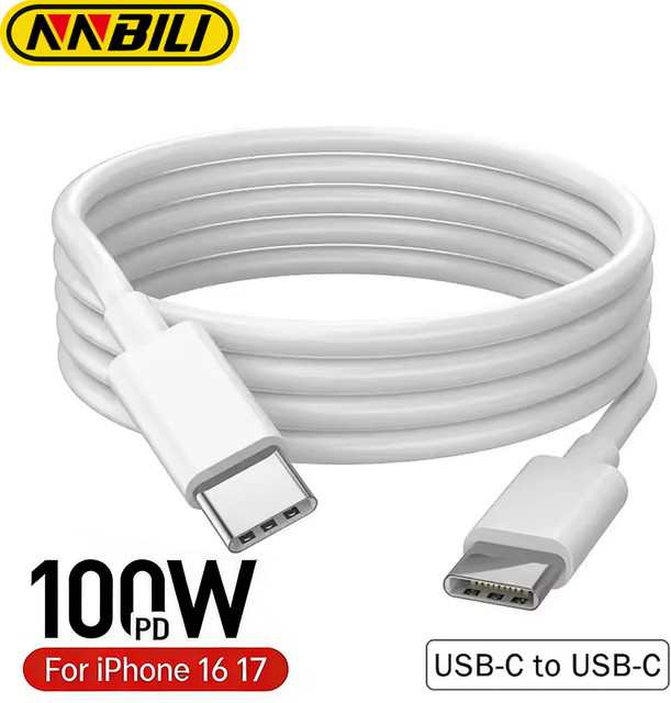 NNBILI USB-C zu USB-C PD-Ladekabel 100W für iPhone, iPad, MacBook und Xiaomi in Schwarz oder Weiß - Bild 1