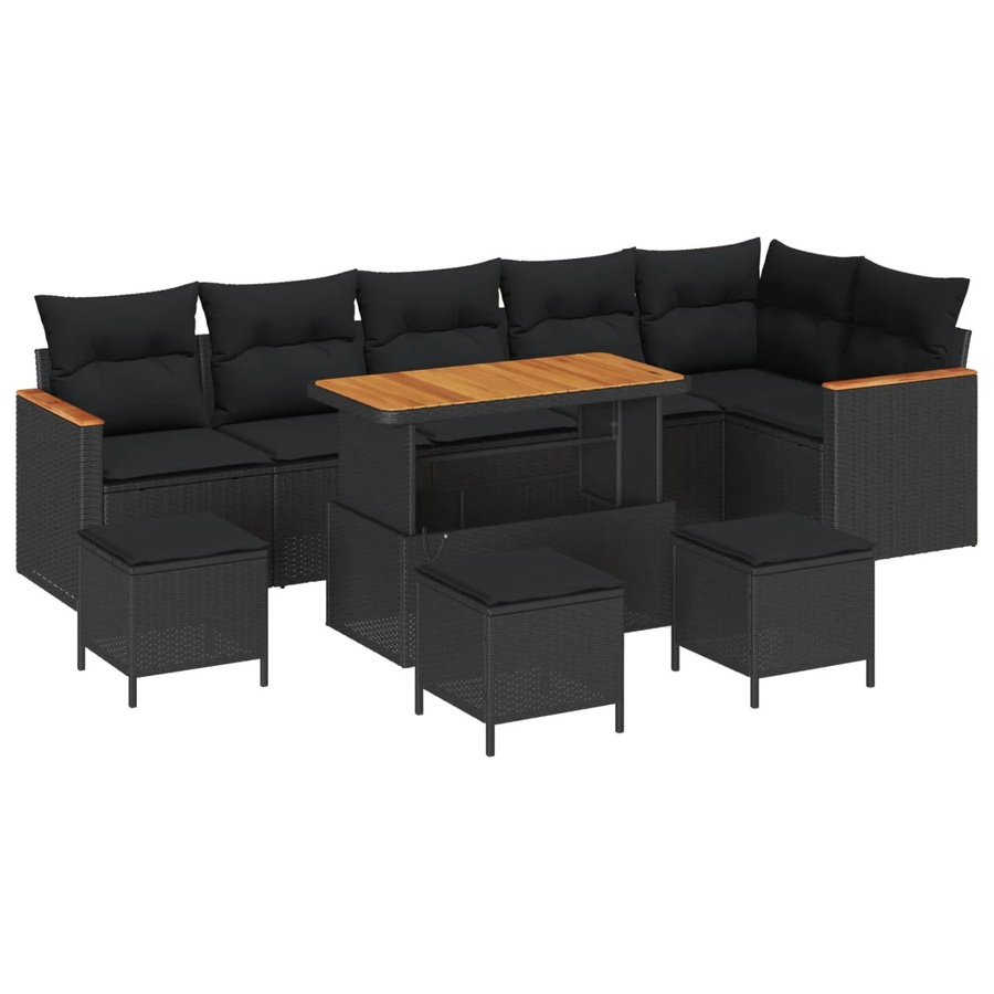 vidaXL Gartensofa-Set in L-Form mit Kissen und Ottoman, Schwarz, Poly-Rattan mit Metallgestell - Bild 2