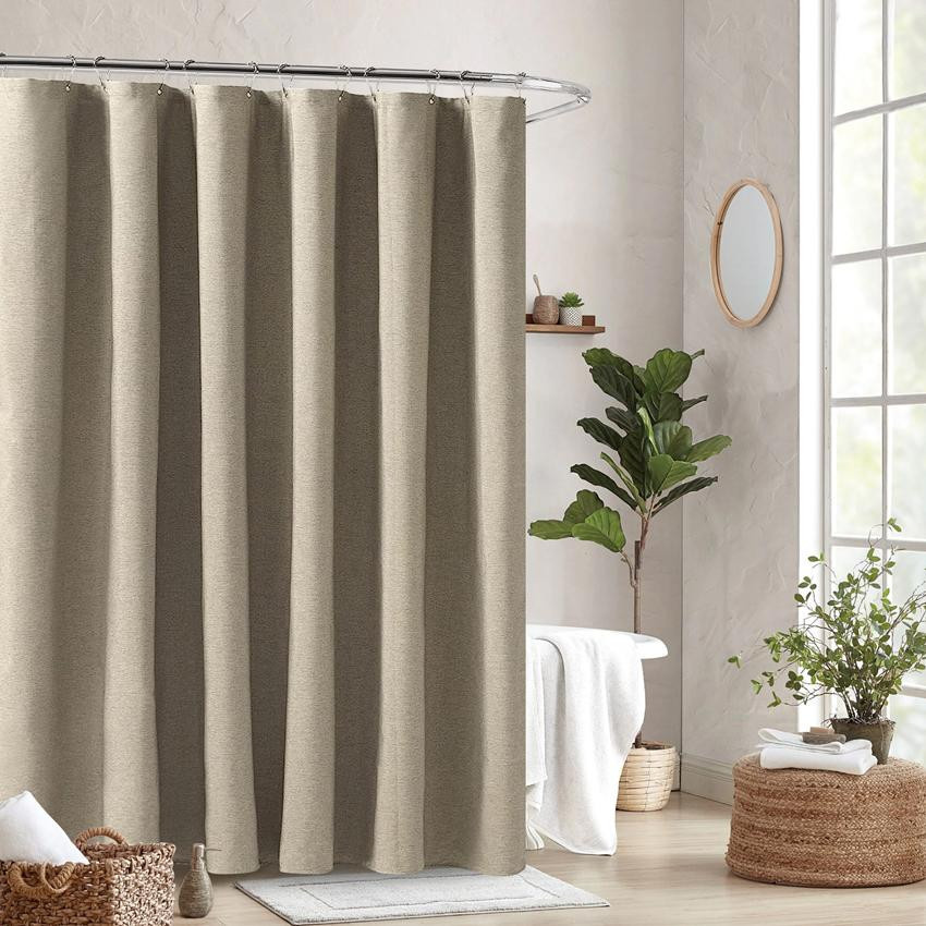 Wasserfichter Duschvorhang aus Leinen von WHQ Home Decoration in Navy Blau mit silbernen Metallhaken, B: 100 cm, H: 180 cm - Bild 2