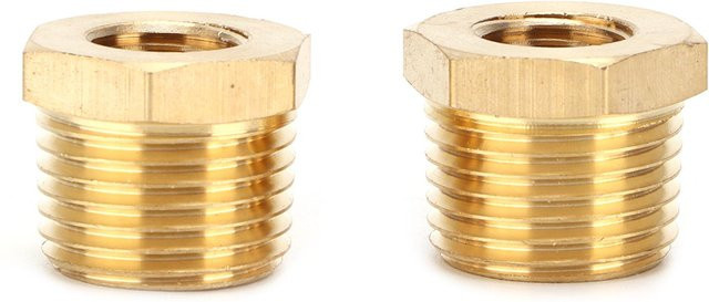 KaiSai Messing Sechskant Reduzierbuchse Set 2 Stück, Farbe Gold, 1/2 NPT Außengewinde auf 1/4 NPT Innengewinde Rohr Schlauch Adapter - Bild 1