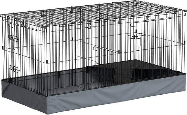 PawHut Kleintierkäfig aus Stahl mit Rampe und Trennwand in Schwarz - Bild 1