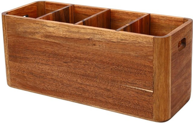 Artleeh Küchenutensilienhalter aus Holz in Braun mit 4 Fächern zur Besteckaufbewahrung - Bild 1