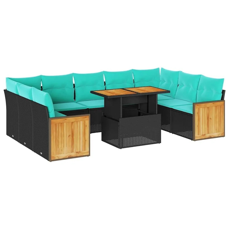 vidaXL 10-teilige Garten-Sofagarnitur aus Poly-Rattan mit Kissen in Schwarz - Bild 2