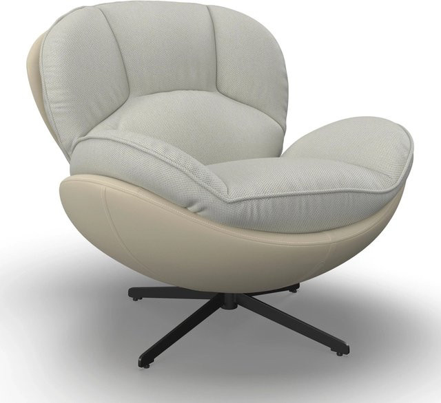 Bessagi Home Relaxsessel Ina in Beige mit Webstoff und Lederlook, schwenkbar und modern - Bild 1