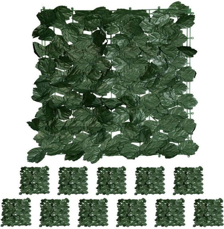 Relaxdays Sichtschutz Efeu 12er Set Künstliche Hecke in Grün aus Kunststoff und Polyester, Heckenmatte pro Stück B: 50 cm x B: 50 cm - Bild 1