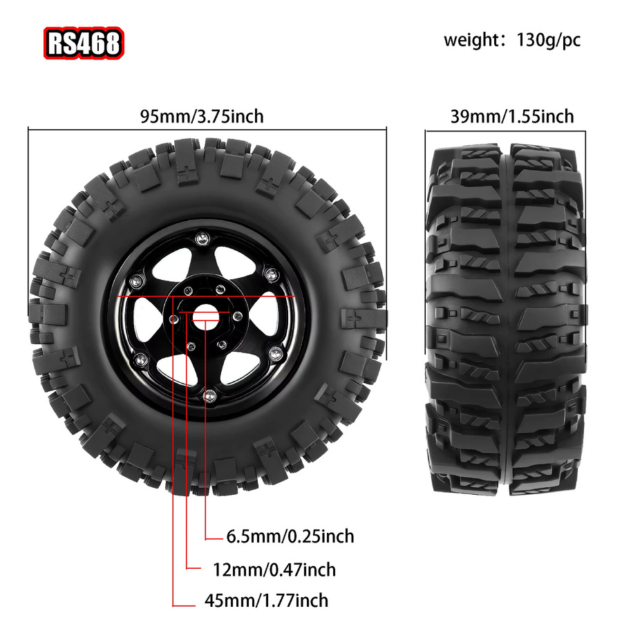Axial Offroad-Reifen-Set, Metall, 1,9 Beadlock Felge, 95 mm - Bild 3