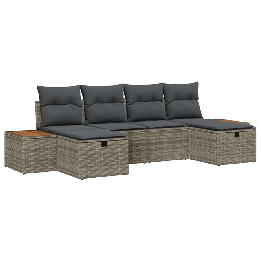 vidaXL Gartensofa-Set aus Poly-Rattan in Grau mit 6 Teilen, L-Form Lounge-Set inklusive Kissen und integriertem Stauraum für Terrasse und Garten - Bild 2