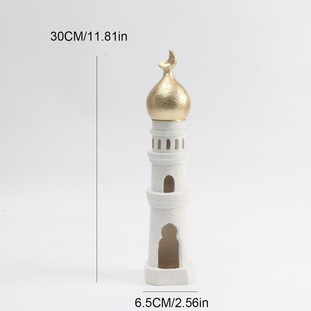 Yiran Furniture Islamisches Schreibtischornament Kaaba Moschee Kerzenhalter aus Harz in Weiß und Gold - Bild 1