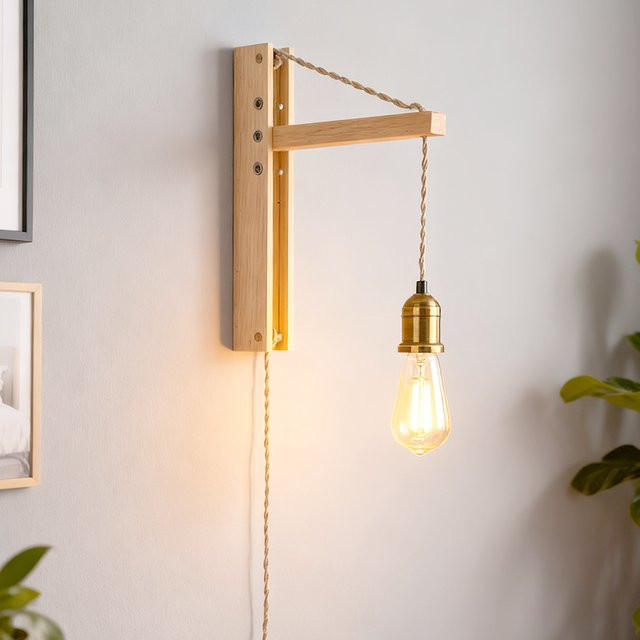 LINCCW Nordische LED Wandleuchte aus Holz mit transparentem Glas und warmweißem Licht, verstellbar und faltbar - Bild 1