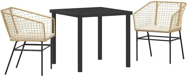 vidaXL Garten Essgruppe aus Poly-Rattan und Stahl, 3-teilig, Braun, Tisch und Stühle für Garten und Terrasse - Bild 1