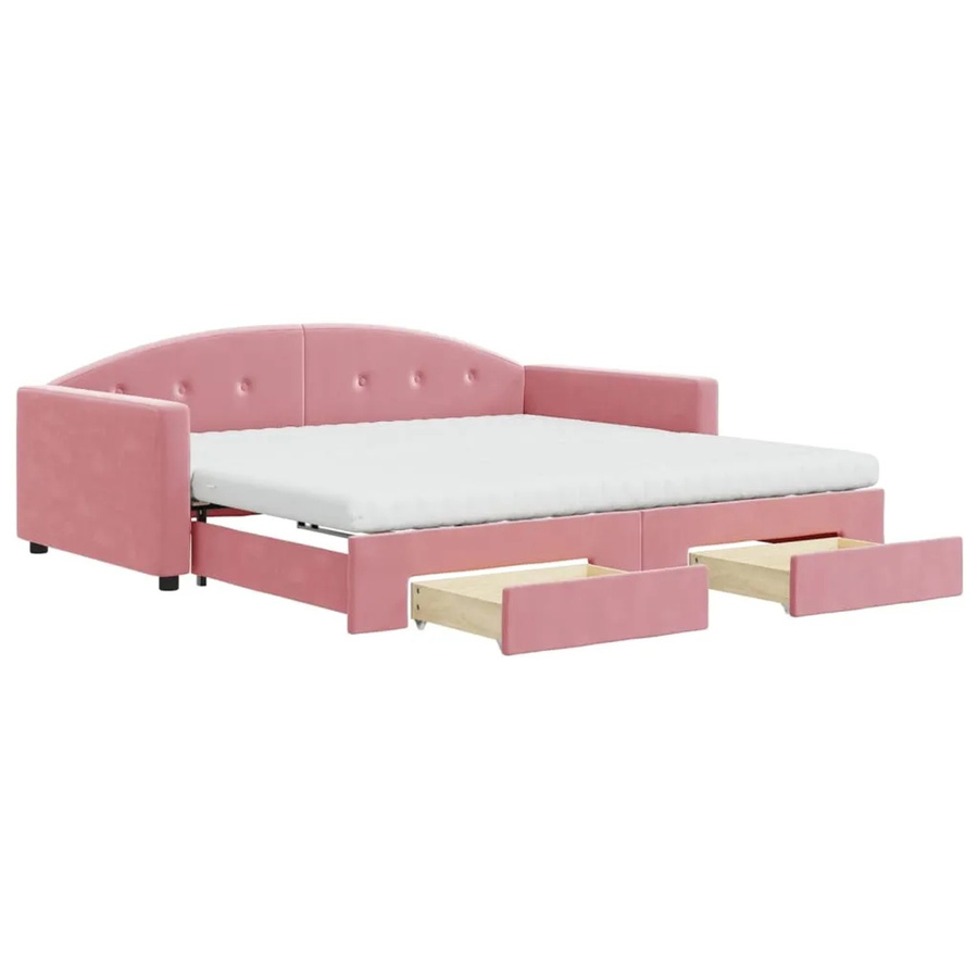 vidaXL Tagesbett ausziehbar mit Schubladen in Rosa, Samt, B/T/H: 100 x 200 x 75 cm - Bild 2
