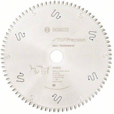 Bosch Top Precision Kreissägeblatt Best for Multi Material, Hartmetall, Farbe: Silber, Durchmesser: 254 mm, Bohrung: 30 mm, Dicke: 2,3 mm, 80 Zähne - Bild 1