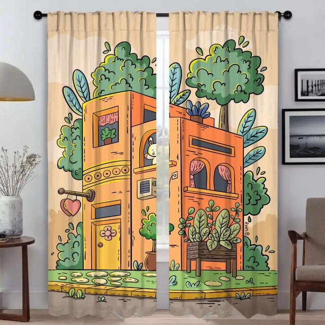Halloween Bildvorhänge Set mit 2 Paneelen, halbtransparent, Mehrfarbig, B: 60 cm, H: 90 cm - Bild 1