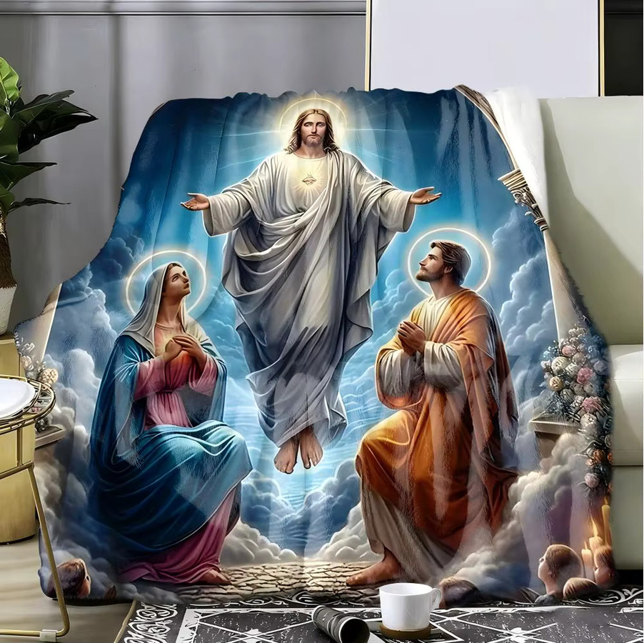 Religiöse Jesus-Porträt Segensdecke aus Polyester in Blau für Erwachsene - Bild 3