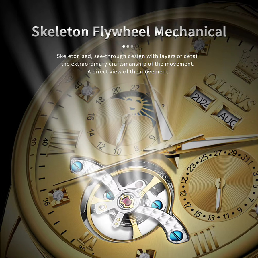 OLEVS Armbanduhr, Automatik, Edelstahl, Gold, Herren - Bild 3