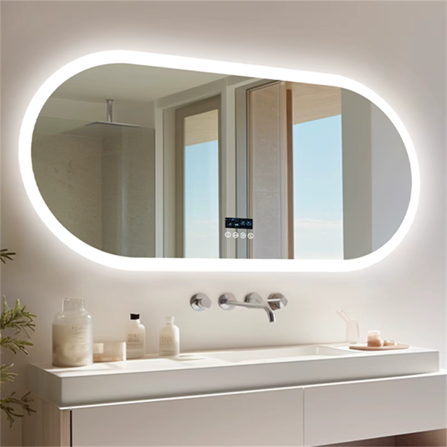 Ovaler LED-Badezimmerspiegel von BORWART mit Bluetooth, Digitalanzeige und Antibeschlag-Funktion in Weiß zur Wandmontage - Bild 2