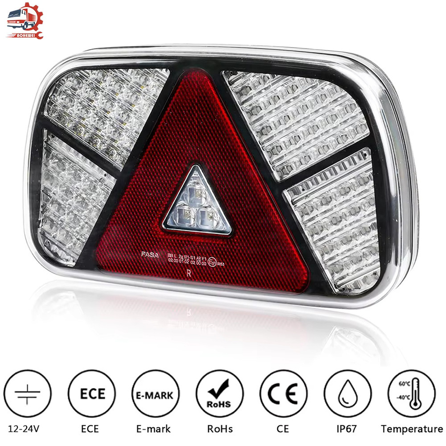 Aohewei Anhänger Rückleuchten Set 2 Stück, Rot, 12V/24V Bremse und Blinker für Caravan mit 30 cm langem 6-adrigem Kabel - Bild 5