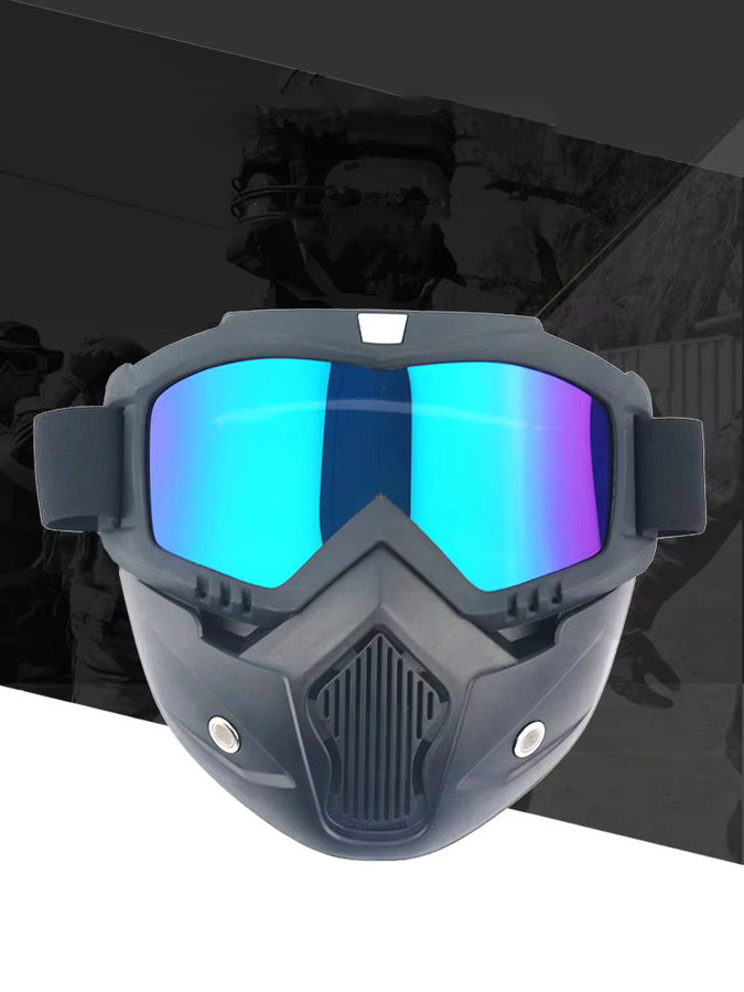 Karocola Retro Vollgesichtsmaske Offroad-Helm mit Schutzbrille in Schwarz - Bild 3