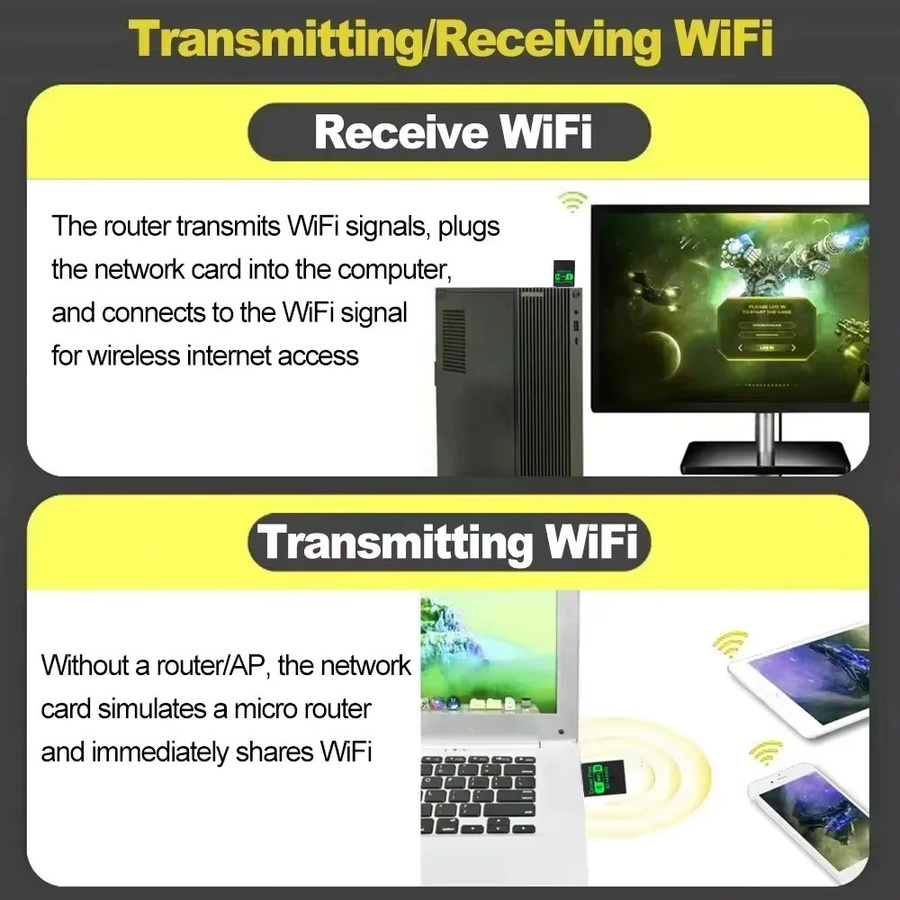 kebidumei 2-in-1 WiFi 6 AX900 USB-Adapter mit Bluetooth 5.4, Dualband 2,4 GHz und 5 GHz WLAN-Empfänger für PC, Schwarz - Bild 3