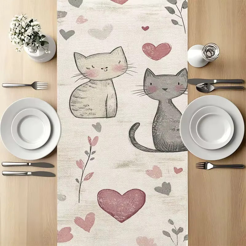 VIKAMA Tischläufer mit floralem Katzenmuster in Multicolour, rechteckige Tischdecke im Bauernhaus-Stil, Breite: 90,0 cm, Tiefe: 33,0 cm - Bild 4