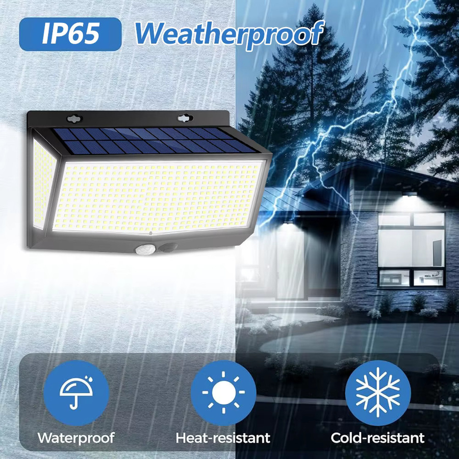 Solar-LED-Wandleuchte mit 528 SMD-LEDs und Bewegungssensor in Schwarz, wasserdichte Solar-Flutlichtleuchte für Garten und Hof mit 3 Beleuchtungsmodi und modernem Design - Bild 5