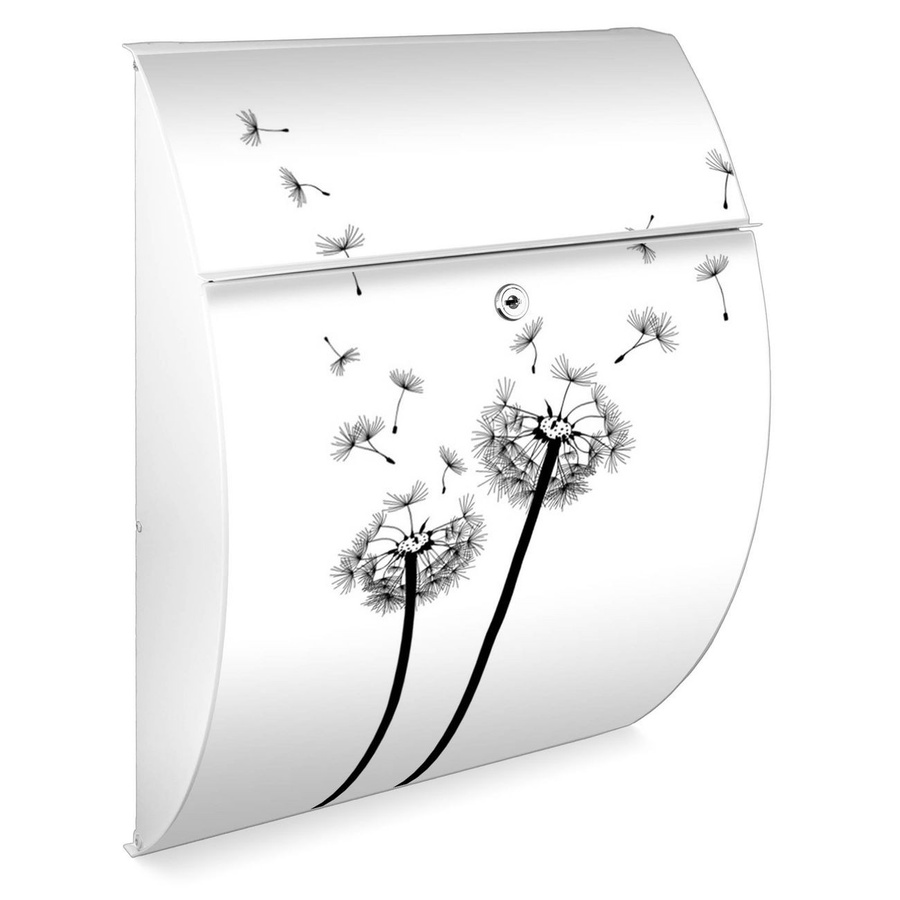 Burg-Wächter Briefkasten Pusteblume in Weiß aus verzinktem Stahl mit A4 Einwurf und Öffnungsstopp, B/H/T: 46,0 x 33,5 x 13,0 cm - Bild 1