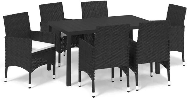 vidaXL 7-tlg Garten-Essgruppe aus Poly Rattan mit Kissen in Schwarz und Weiß Modell 9 - Bild 1