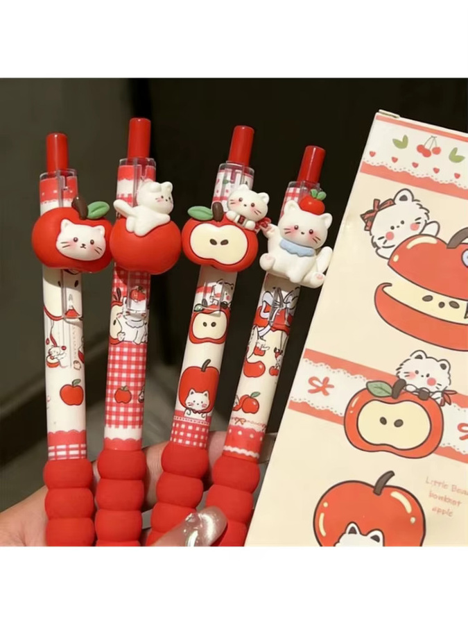 4 Stück Kawaii Apple Cat Gelstifte mit schwarzer Tinte und 0,5 mm Spitze für Schule und Büro - Bild 6
