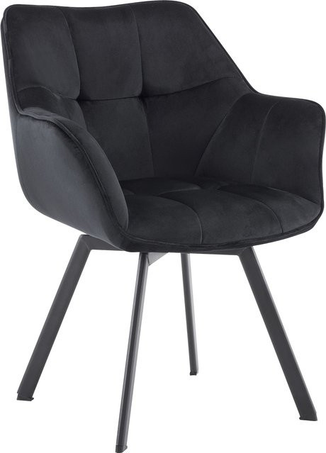CLP Esszimmerstuhl Jordi als drehbarer Sessel aus Samt mit Armlehnen in Schwarz, ergonomisches Design, belastbar bis 150 kg - Bild 1