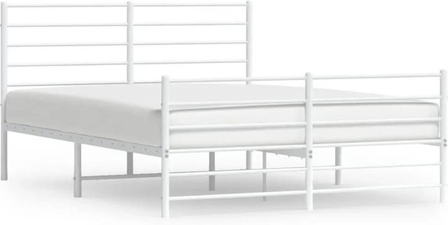 vidaXL Bettgestell aus Metall mit Kopf- und Fußteil in Weiß, B/T: 160 x 200 cm - Bild 1