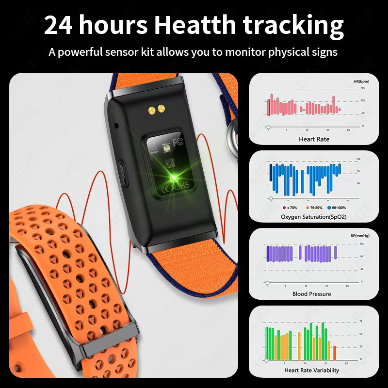 LIGE Smartarmband in Orange mit Anruf-Erinnerung, Schlaf-Tracking und Herzfrequenz- sowie Blutdruck-Monitor für Sport und Fitness, Unisex - Bild 1